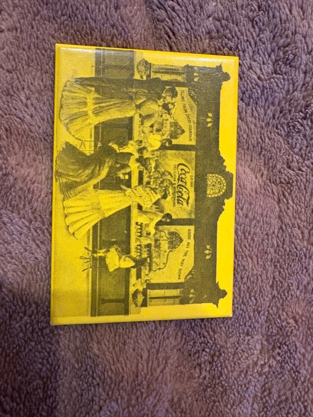 Coca Cola Yellow Tin mirror  Featuring Vintage Advertising Scene collectible